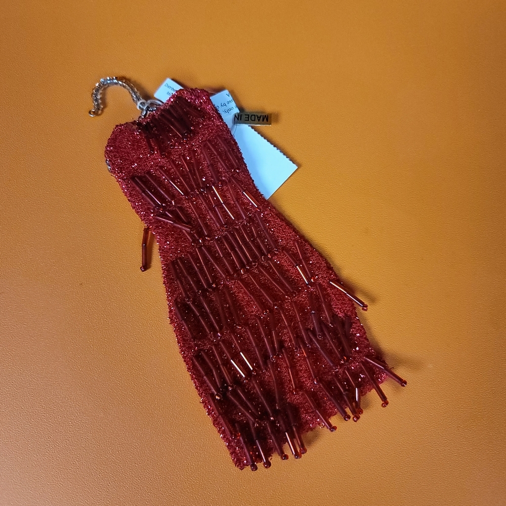 Marshall Fields vintage NWT red flapper dress Christmas ornament beaded